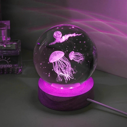 RoyaleGlow 3D Jellyfish Lamp - Laser Engraved Crystal Ball LED Night Light