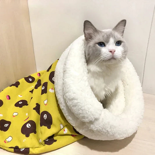 Plush CuddleCloud 3-in-1 Cat Sleeping Bag, Tunnel & Pad – Soft, Warm, and Durable Multi-Use Bed for Cats & Small Pets.