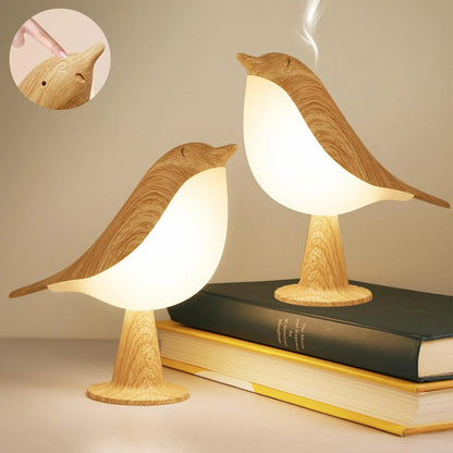 Touch-Control Wooden Bird Night Light - Rechargeable LED Bedside Lamp - Default Title