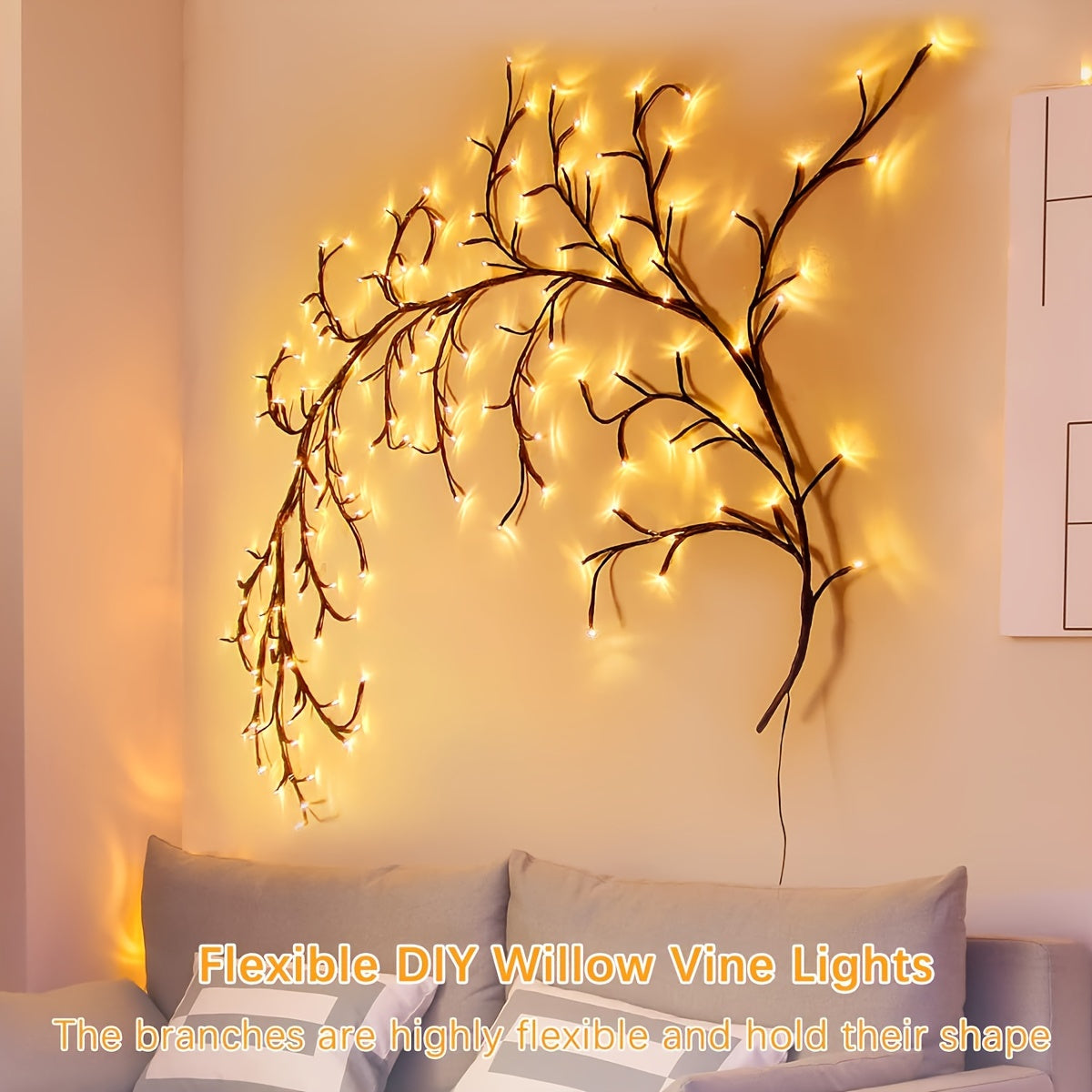 Christmas Vine Tree Lamp with 72/96 LED lights, flexible branches, and 8 lighting modes for home decoration, USB plug-in design.