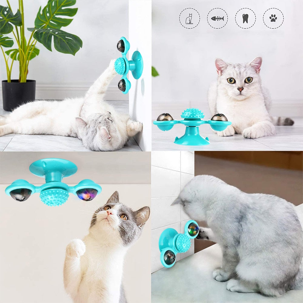 Pawellure Interactive Cat Windmill Toy with Catnip & Glow-in-the-Dark Ball - Multi-Function Scratching & Grooming Tool for Cats