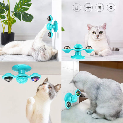 Pawellure Interactive Cat Windmill Toy with Catnip & Glow-in-the-Dark Ball - Multi-Function Scratching & Grooming Tool for Cats