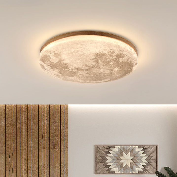 Royaleva Nordic Moon LED Ceiling Light - Modern Minimalist Flush Mount - Small / White Light (5000K) / Wood