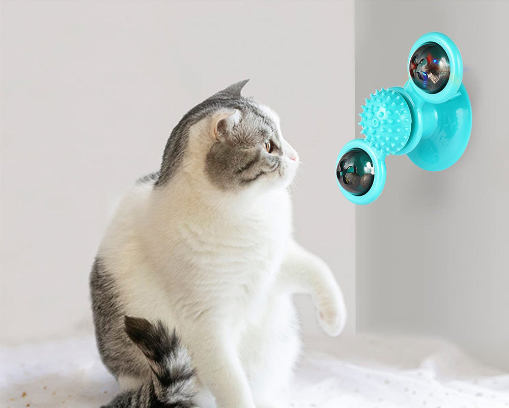 Pawellure Interactive Cat Windmill Toy with Catnip & Glow-in-the-Dark Ball - Multi-Function Scratching & Grooming Tool for Cats