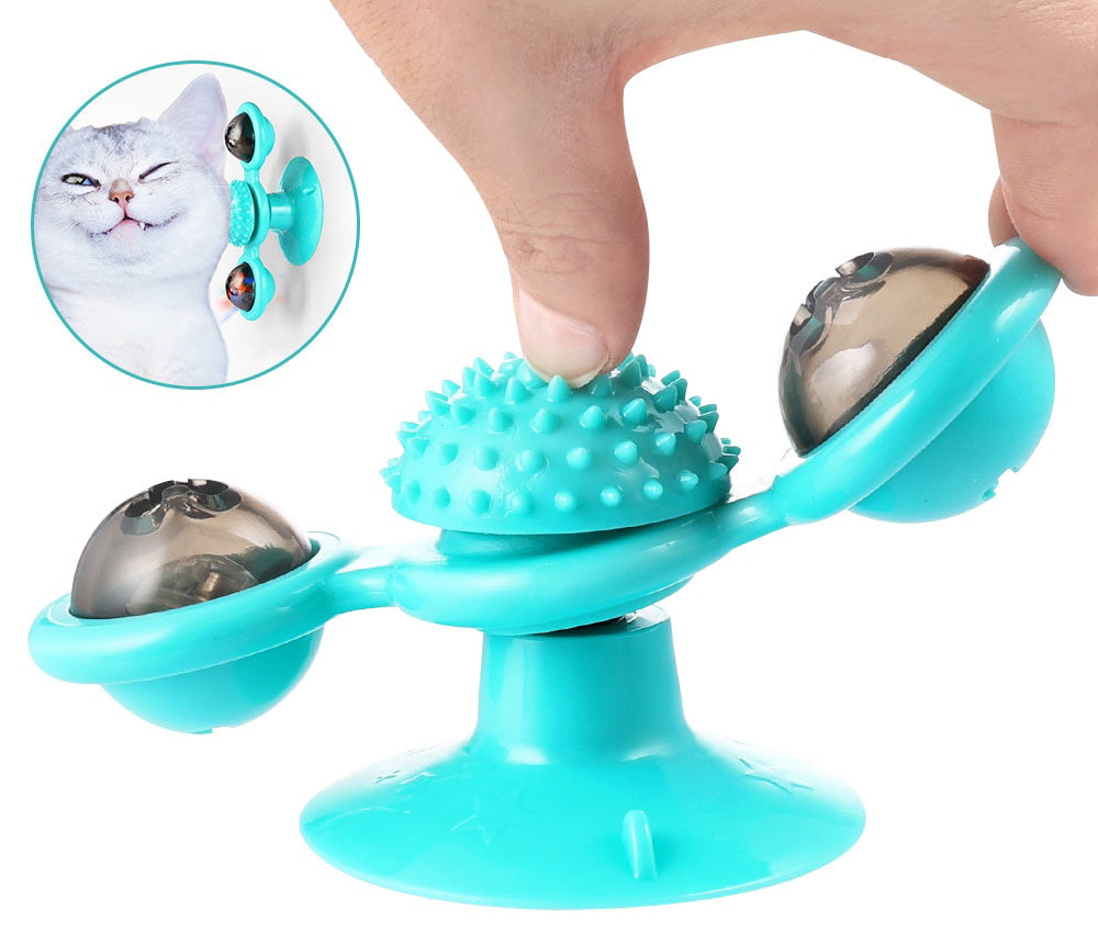 Pawellure Interactive Cat Windmill Toy with Catnip & Glow-in-the-Dark Ball - Multi-Function Scratching & Grooming Tool for Cats