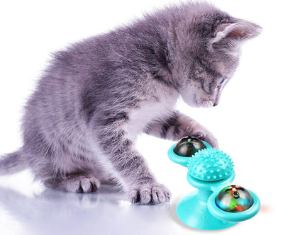 Pawellure Interactive Cat Windmill Toy with Catnip & Glow-in-the-Dark Ball - Multi-Function Scratching & Grooming Tool for Cats