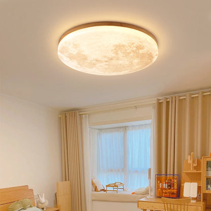 Royaleva Nordic Moon LED Ceiling Light - Modern Minimalist Flush Mount - Small / White Light (5000K) / Wood