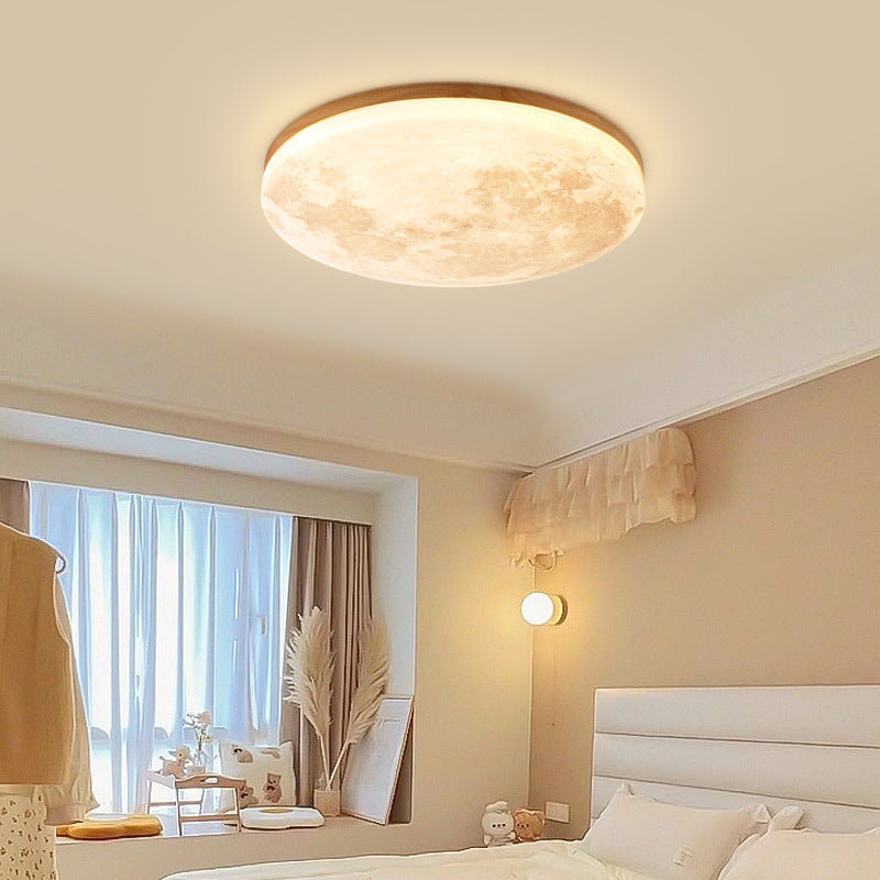 Royaleva Nordic Moon LED Ceiling Light - Modern Minimalist Flush Mount - Small / White Light (5000K) / Wood