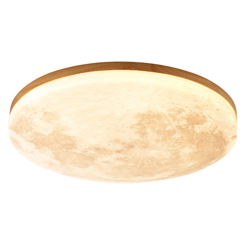 Royaleva Nordic Moon LED Ceiling Light - Modern Minimalist Flush Mount - Small / White Light (5000K) / Wood