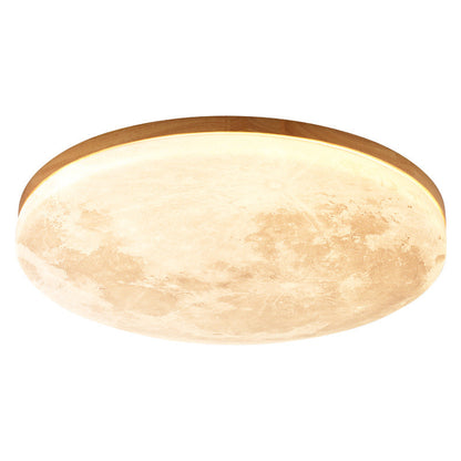 Royaleva Nordic Moon LED Ceiling Light - Modern Minimalist Flush Mount - Small / White Light (5000K) / Wood