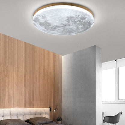 Royaleva Nordic Moon LED Ceiling Light - Modern Minimalist Flush Mount - Medium / White Light (5000K) / Wood