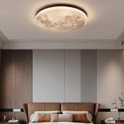 Royaleva Nordic Moon LED Ceiling Light - Modern Minimalist Flush Mount - Small / Warm Light (3000K) / Walnut