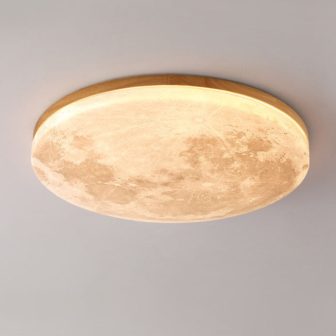 Royaleva Nordic Moon LED Ceiling Light - Modern Minimalist Flush Mount - Small / White Light (5000K) / Wood