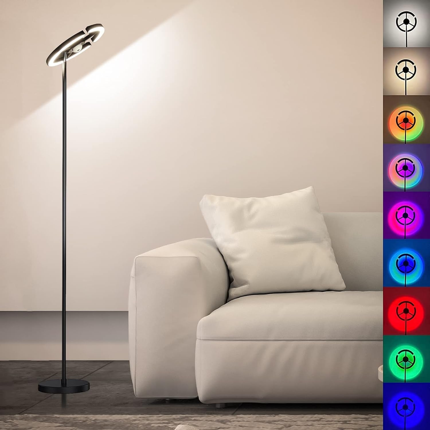 3 in 1 Sunset Lamp | 1.8M Floor Lamps for Living Room, 3 Color Temperatures, Rotatable Tall Lamp | 16 Colors Changing Projector Rainbow Night Light 360 Degree Rotation for Christmas Decorations