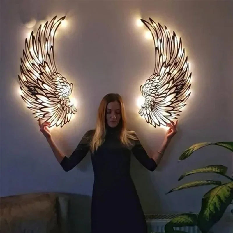 RoyaleGlow Illuminated Angel Wings Wall Art - LED Seraphic Home Décor for Serene Ambiance and Perfect Gift