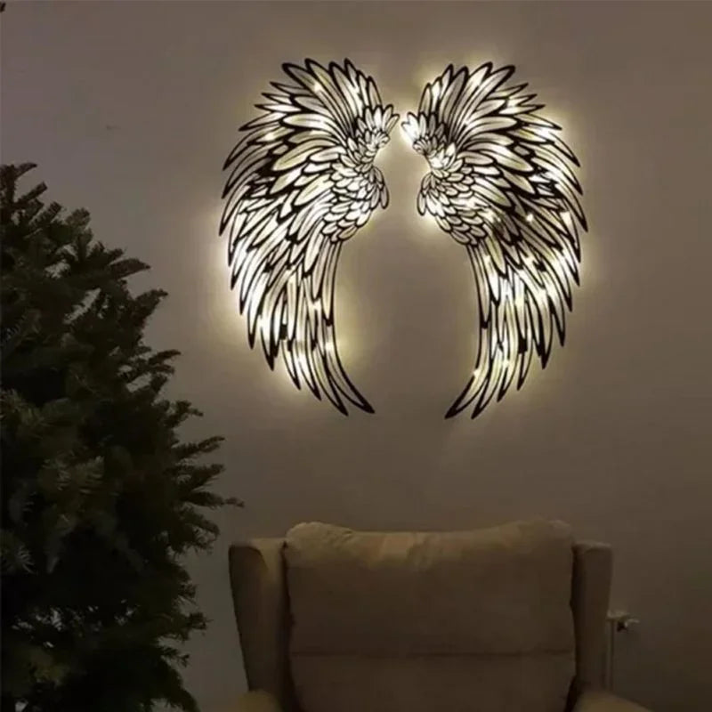 RoyaleGlow Illuminated Angel Wings Wall Art - LED Seraphic Home Décor for Serene Ambiance and Perfect Gift