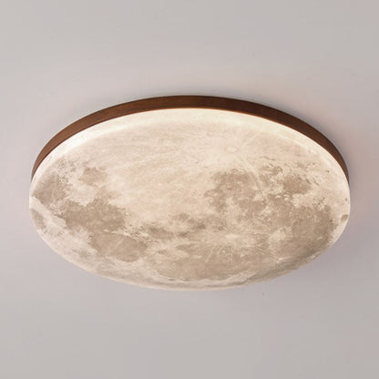 Royaleva Nordic Moon LED Ceiling Light - Modern Minimalist Flush Mount - Small / White Light (5000K) / Wood