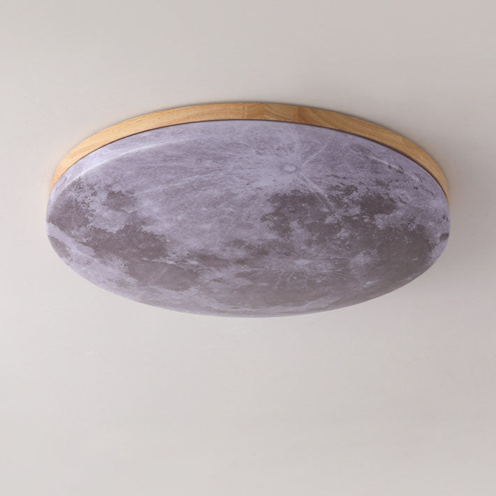 Royaleva Nordic Moon LED Ceiling Light - Modern Minimalist Flush Mount - Small / White Light (5000K) / Wood