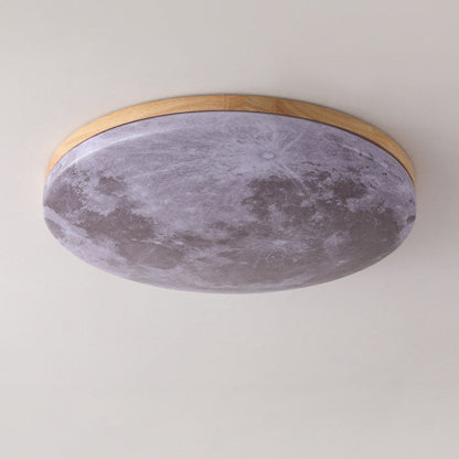 Royaleva Nordic Moon LED Ceiling Light - Modern Minimalist Flush Mount - Small / White Light (5000K) / Wood