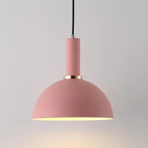 RoyaleGlow Chic Iron Pendant Lights in Trendy Macaron Colors - Half Moon / Pink