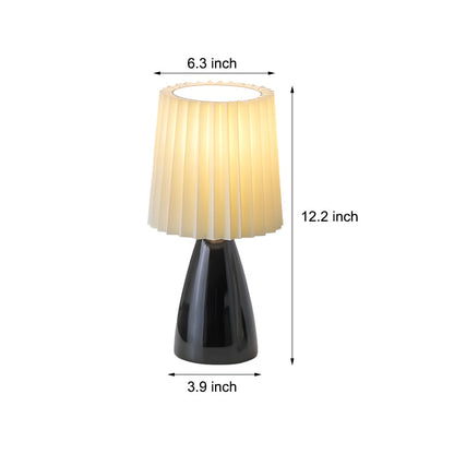 LuxRoyale Pleated Fabric Table Lamp - Dimmable LED with Glass Base & USB Port - Yellow