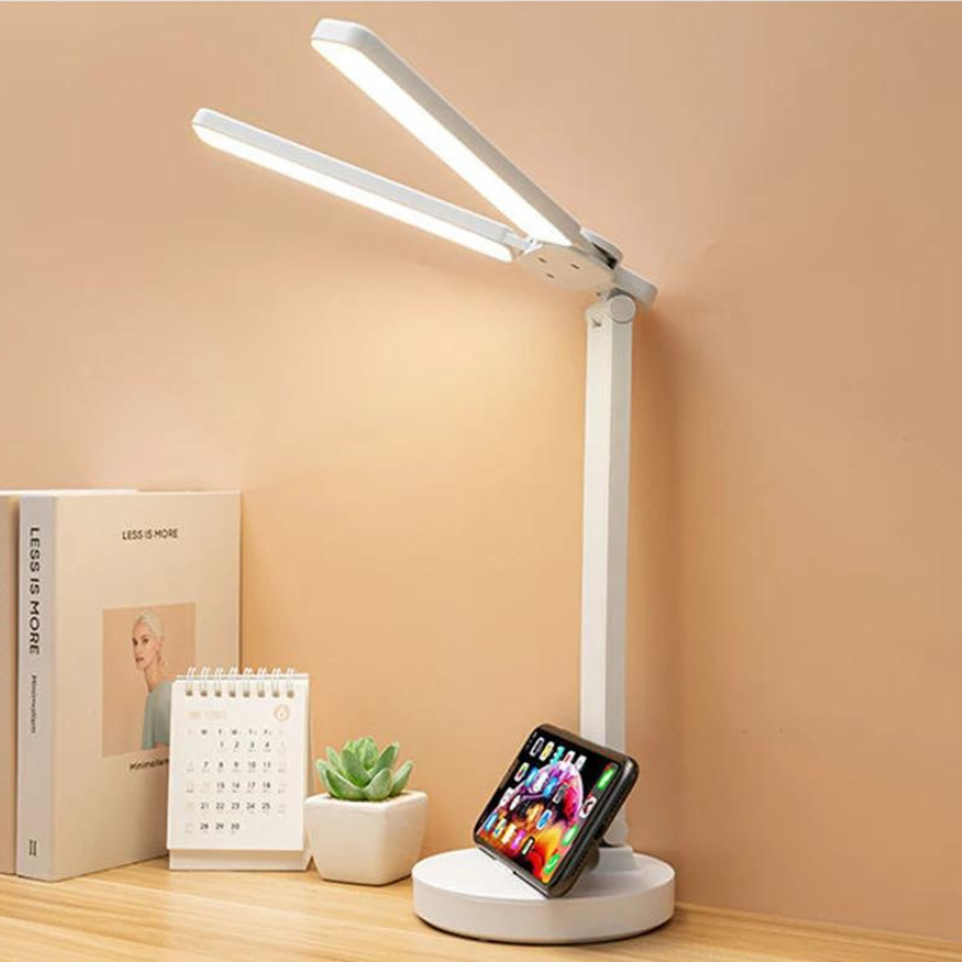 Adjustable Reading Lamp - Rechargeable Dimmable With Phone Stand