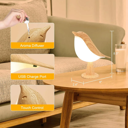 Touch-Control Wooden Bird Night Light - Rechargeable LED Bedside Lamp - Default Title