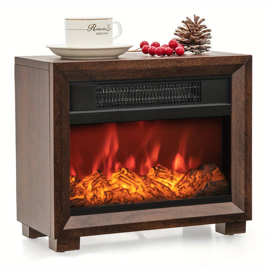 Portable Electric Fireplace - Mini Desktop Wooden Heater with Vivid Flame Effect - Default Title