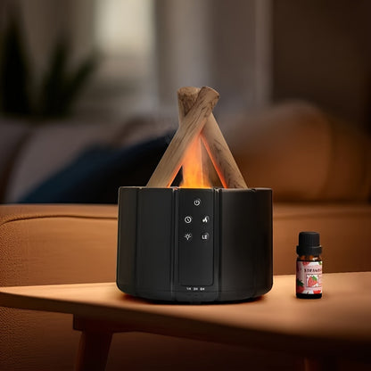 USB powered fire diffuser with bonfire flame effect, perfect for aromatherapy and humidification in the home or office.