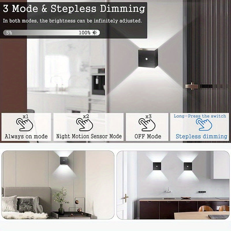 2pc Bedside Wall Lights - Dimmable Motion Sensor Rechargeable Wall Sconce - Warm