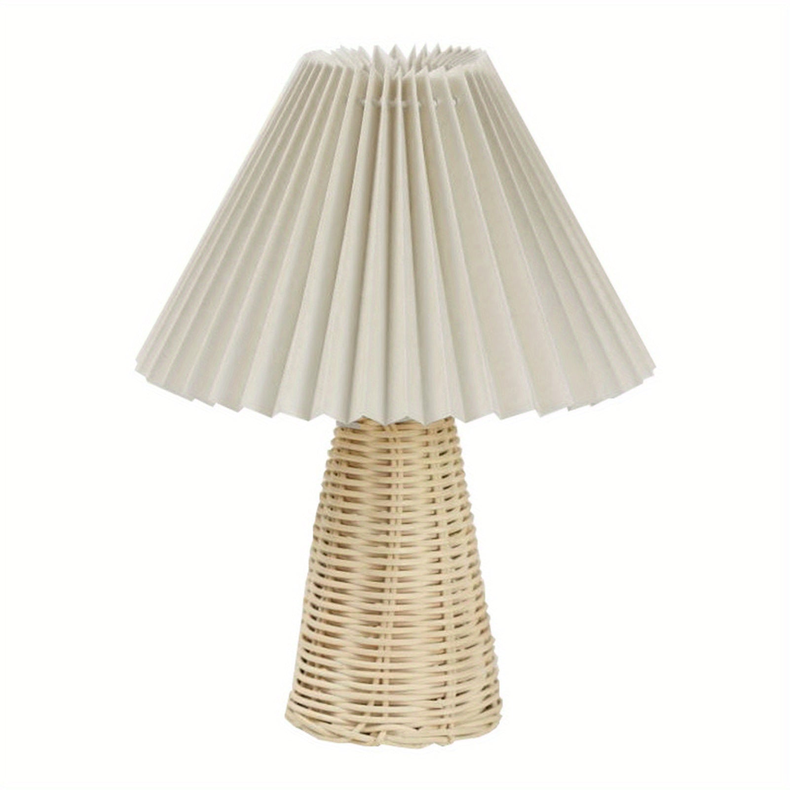 Rattan lamp with pleated shade, perfect for bedroom decor, offering soft and warm lighting for a cozy ambiance.