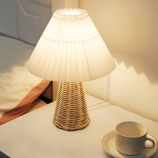 Rattan Lamp - Pleated Table Lamp with Soft Warm Light for Bedroom Decor - Default Title