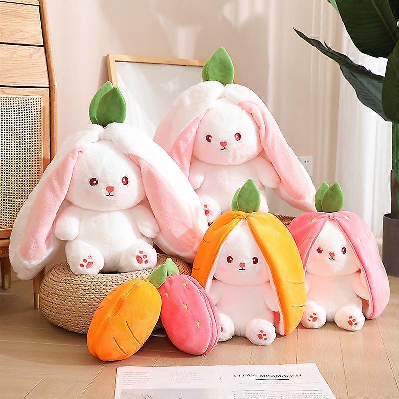 Royelux Carrot Rabbit Plush Toy - 2-in-1 Bunny in Strawberry Bag (30cm)