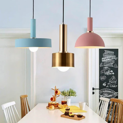 RoyaleGlow Chic Iron Pendant Lights in Trendy Macaron Colors - Cylinder / Ink