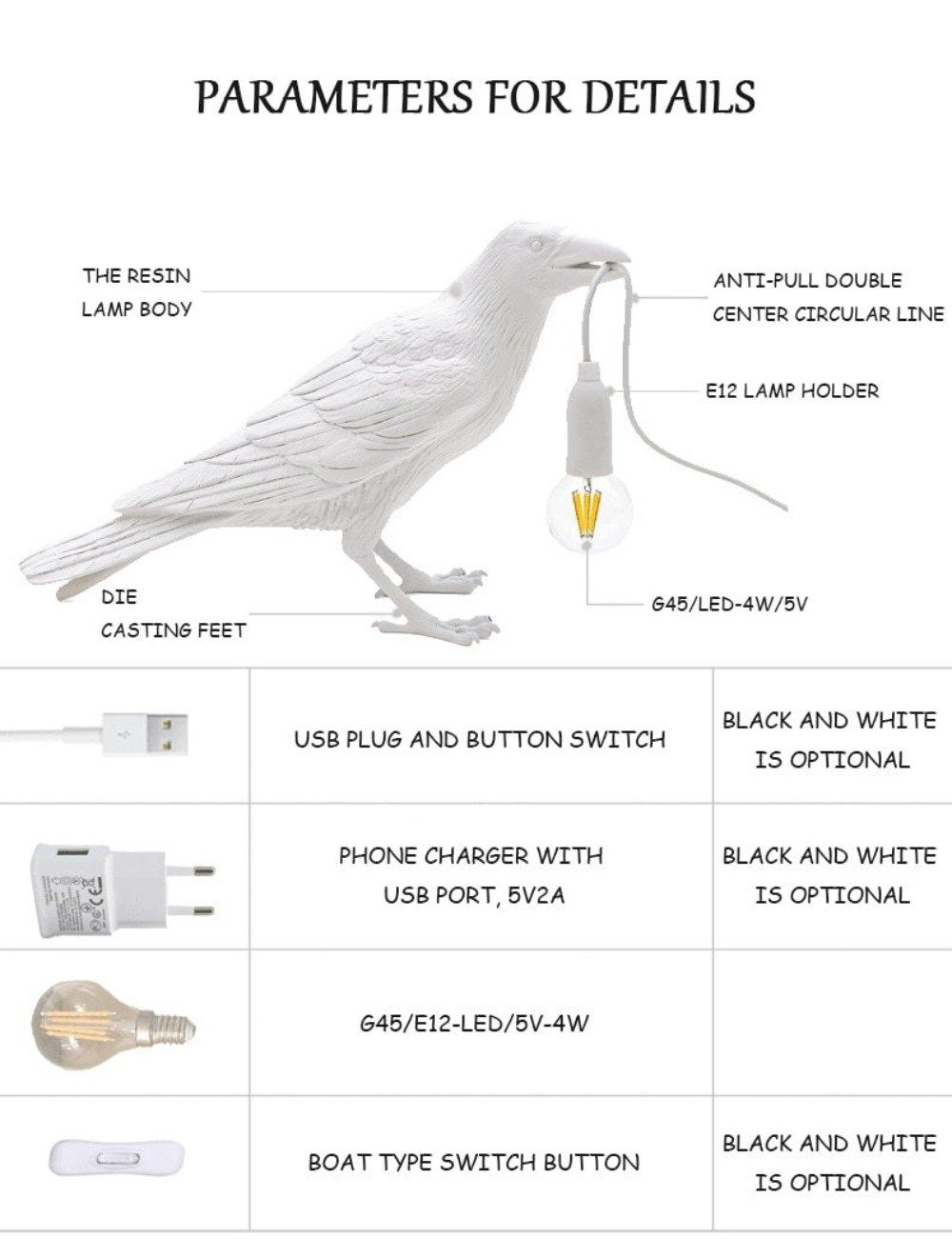 RoyaleGlow Nordic Crow Bird Lamp - Unique Wall Light