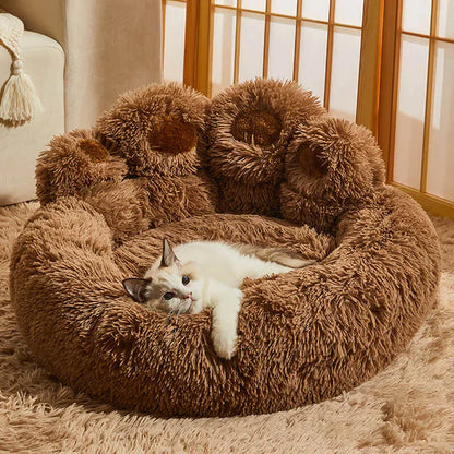 Furora Orthopedic Calming Round Pet Bed - Plush Bear Paw Design for Dogs & Cats, Joint Pain Relief, Machine Washable, Multiple Sizes