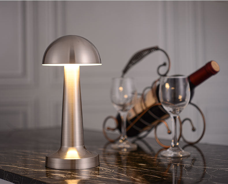 Royaleva Mushroom Cordless Table Lamp - Rechargeable LED with Touch Control, Portable & Minimalist Design - Silver