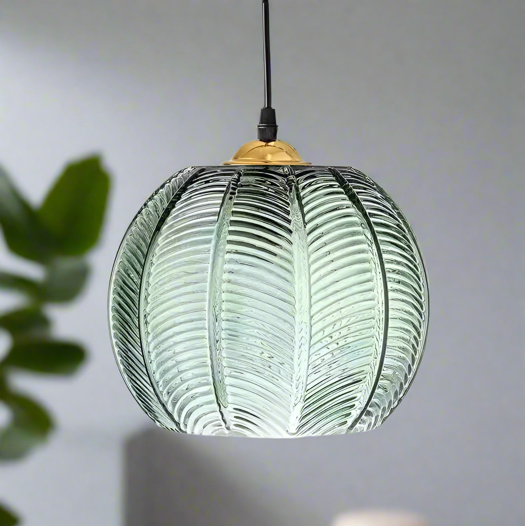 Nordic Glass Pendant Light - Elegant Green Leaf Design - Green Glass / Without bulb / 15CM