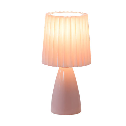 LuxRoyale Pleated Fabric Table Lamp - Dimmable LED with Glass Base & USB Port - Yellow