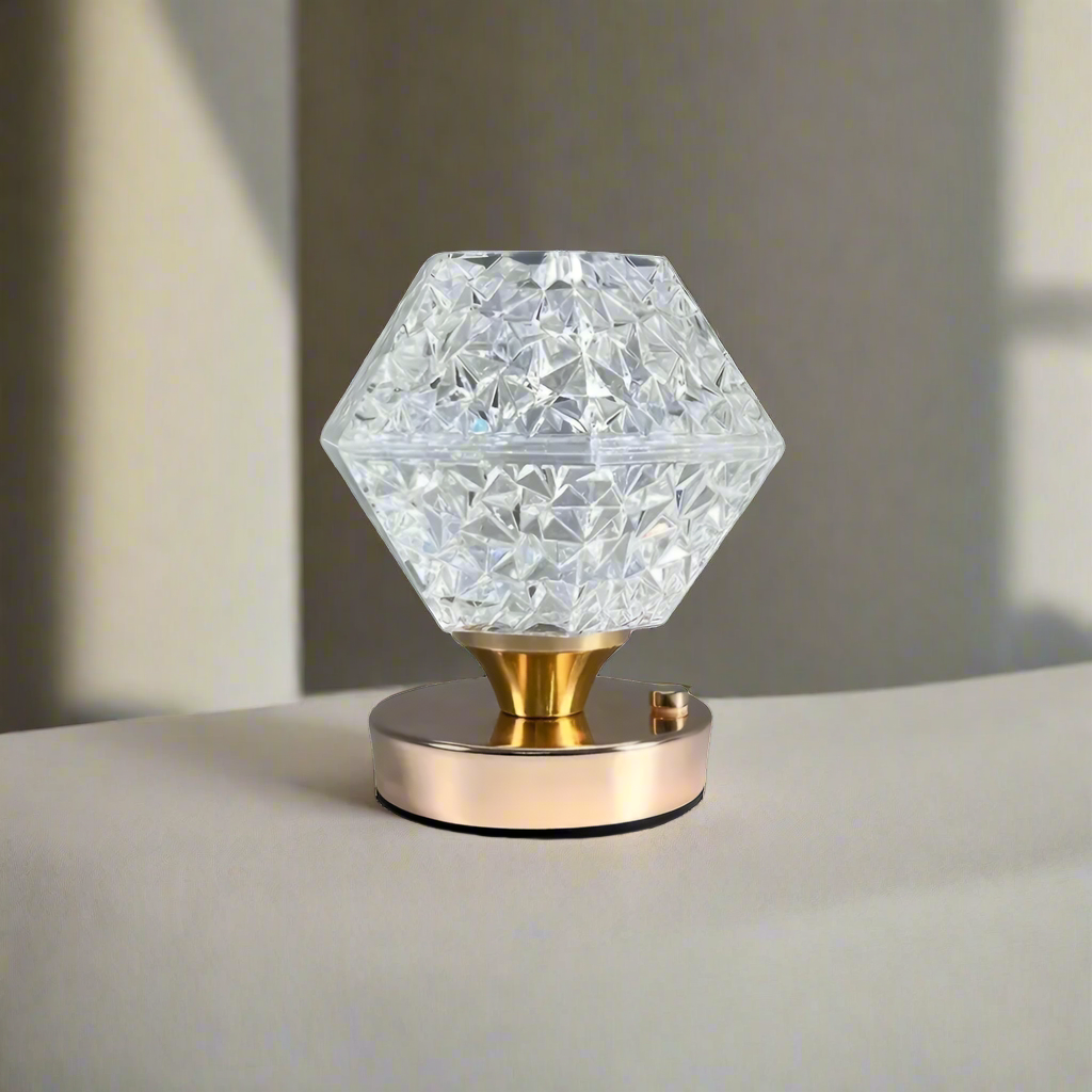 RoyaleGlow Touch-Control Crystal Table Lamp - USB Rechargeable with Adjustable Brightness - Default Title