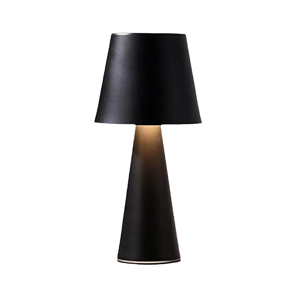 Sleek rechargeable table lamp with dimmable LED light, metallic finish, and wireless convenience, perfect for modern decor.