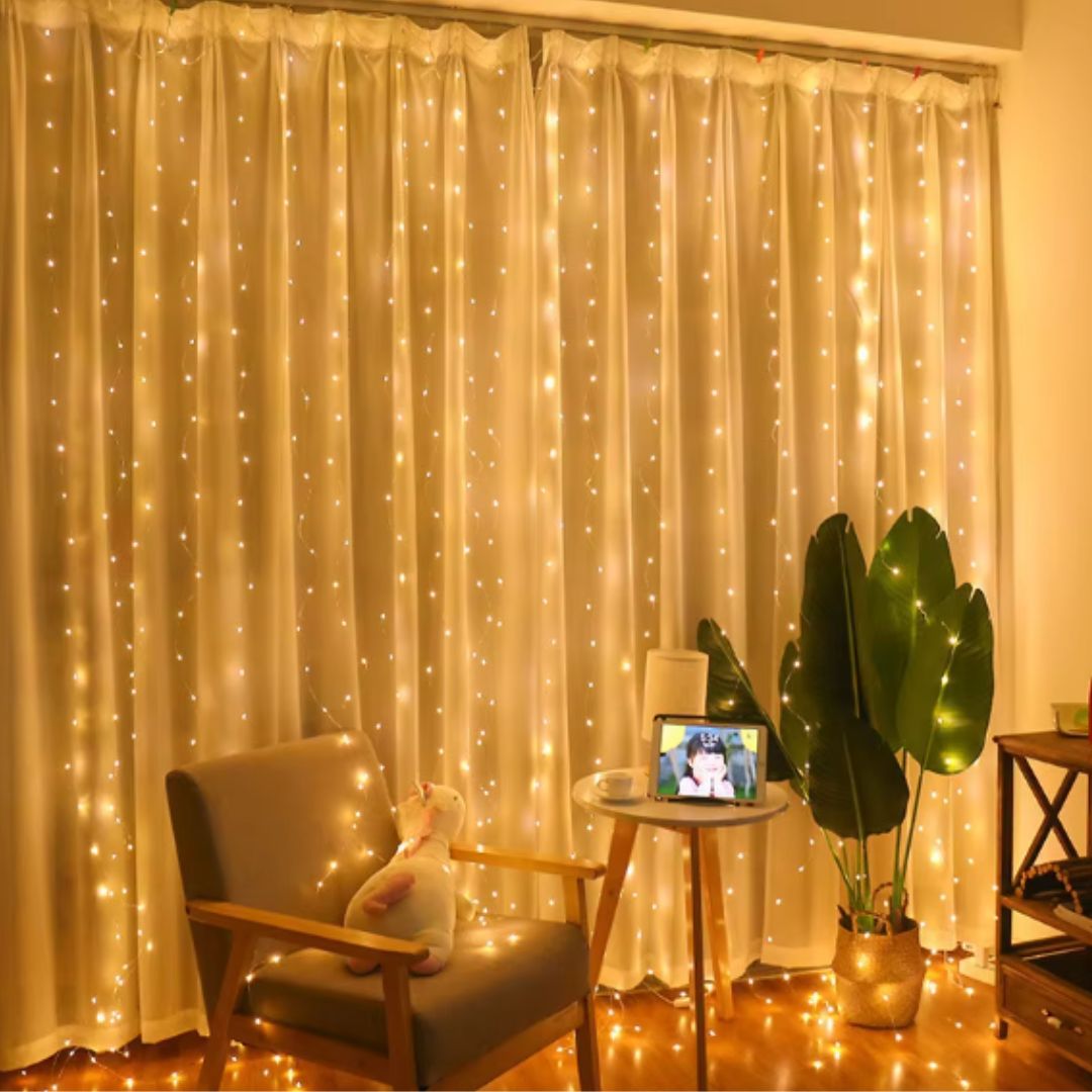 Royelux 3x6m Decorative Curtain LED Lights - Remote-Controlled Festive Ambience - 3 x 1m 100LEDs / Cool white