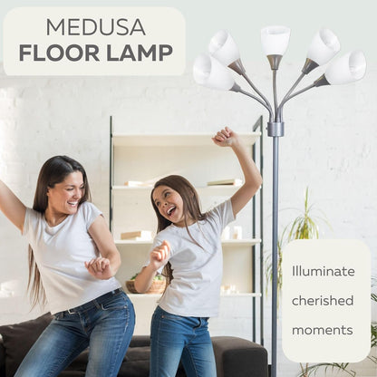 Floor Lamp for Bedroom Multi Head 5 Light Bright Floor Lamp - Medusa 5 Light Standing Lamp -Floor Lamps for Bedroom Spider Lamp 5 Acrylic White Shades Standing Light Spider Lamp Silver Floor Lamp