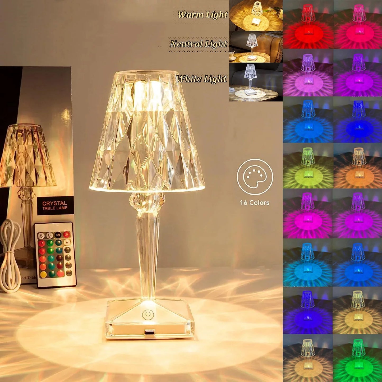 Crystal Diamond Table Lamp with 16 Colors - Default Title