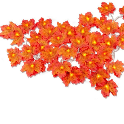 Maple leaves LED light string, autumn garland for Christmas, Halloween, and party decorations, available in multiple lengths with warm LED lights.