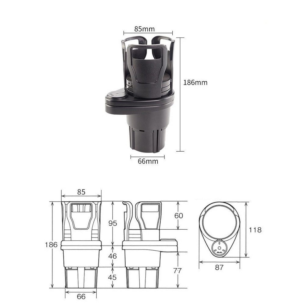 Royallure 2-in-1 Adjustable Car Cup Holder with Space-Saving Design and Shockproof Pads