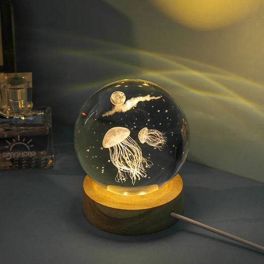 RoyaleGlow 3D Jellyfish Lamp - Laser Engraved Crystal Ball LED Night Light