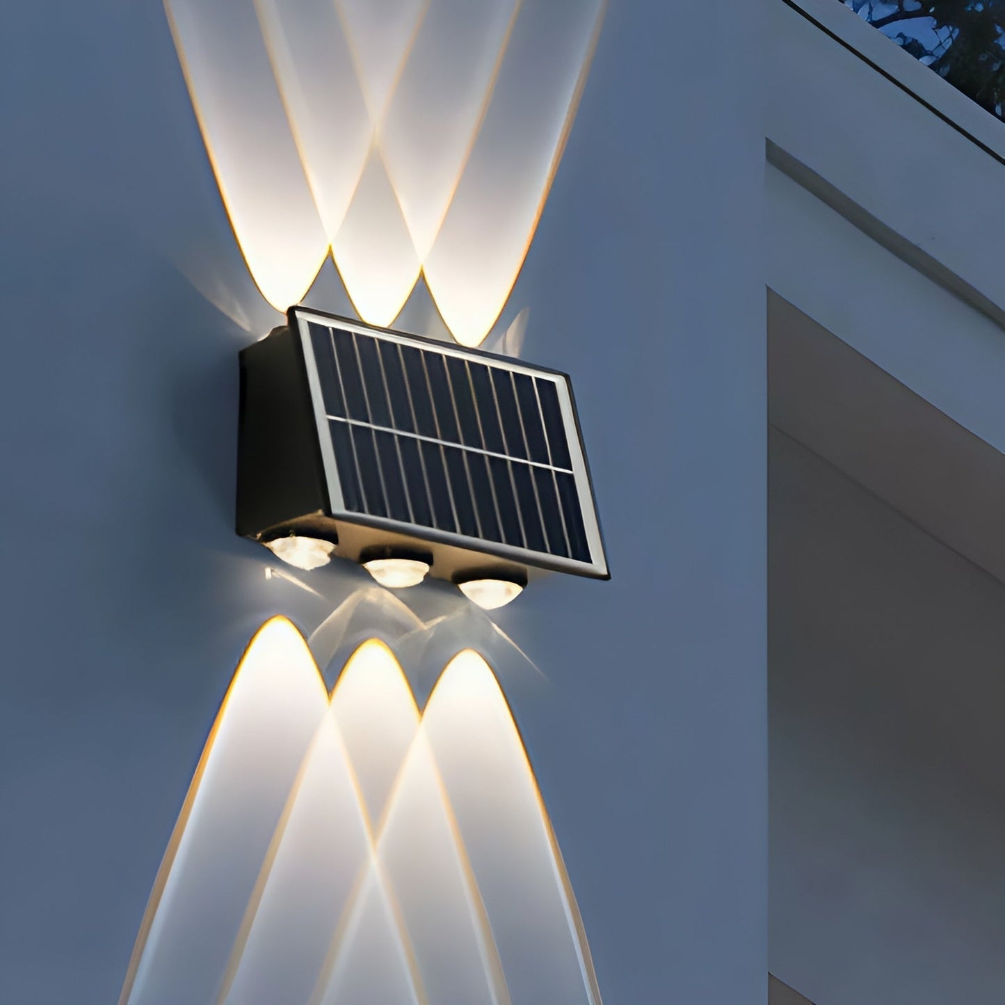 Royaleva Solar Powered Wall Sconce - Dual Mode LED Outdoor Light - 4 Bulbs