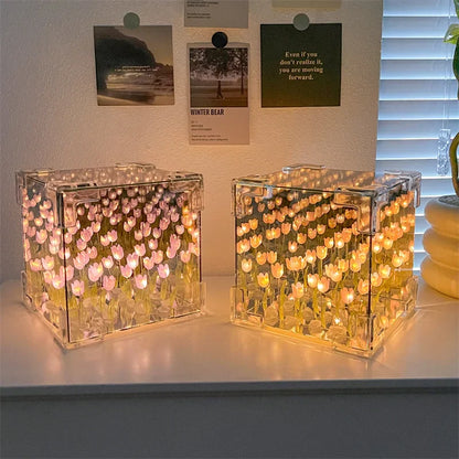 Royallure DIY Tulip Infinity Cube Mirror Night Light Lamp - 5 Colors