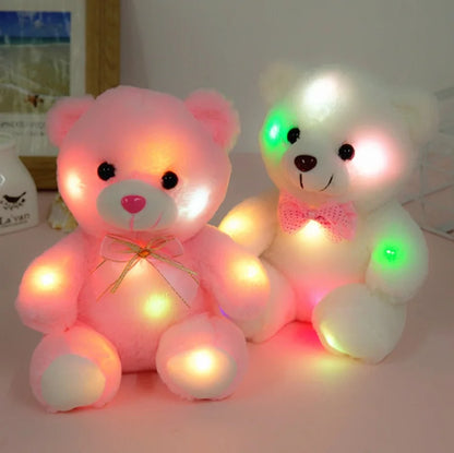 LED teddy bear plush with color-changing lights, soft and glowing stuffed animal perfect for kids’ nightlight and holiday gifts.